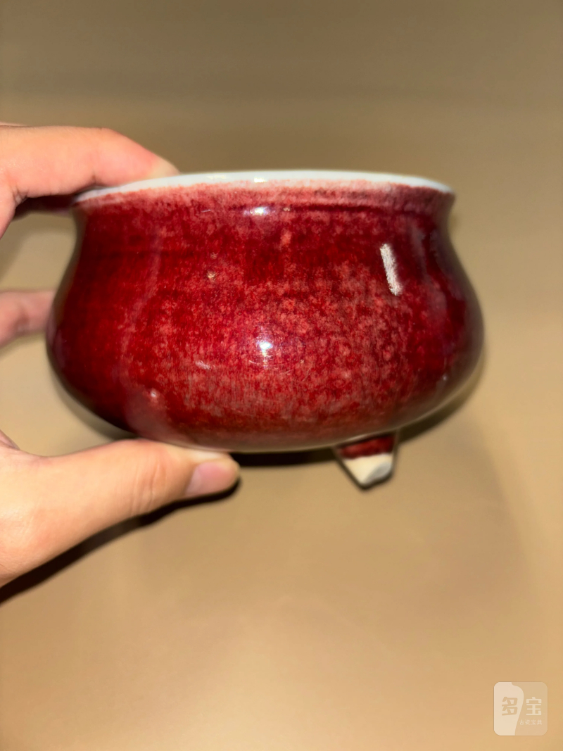 清康熙 郎窑红釉三足炉 - 图5